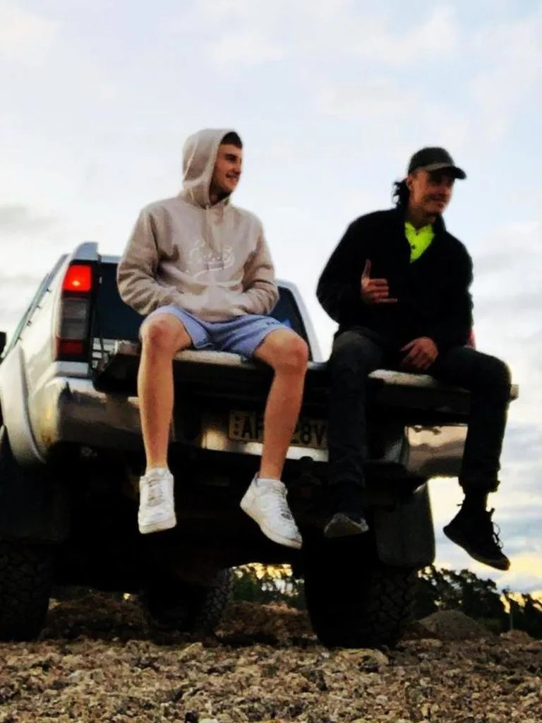 Edwards (right) and victim Antonio (left) on the back of the Nissan Navara a few months before the crash. Picture: Instagram